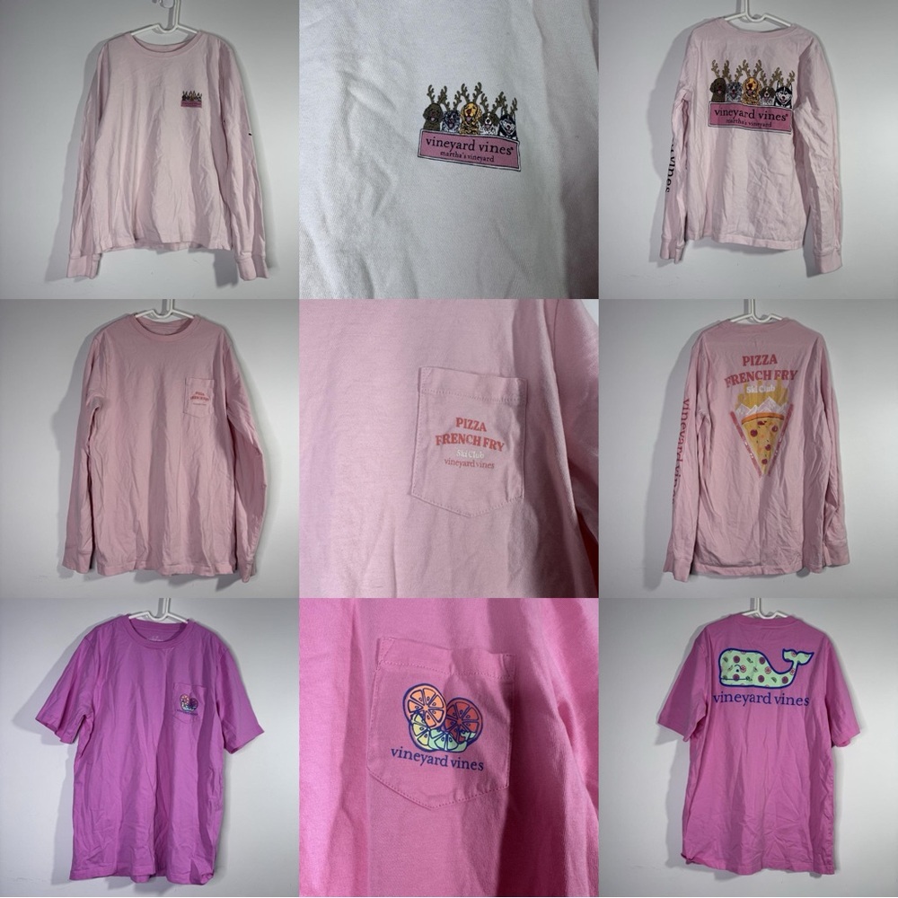 Vineyard Vines Youth Medium Bundle 3 Graphic Tees Pink Long + Short Sleeve 12-14
